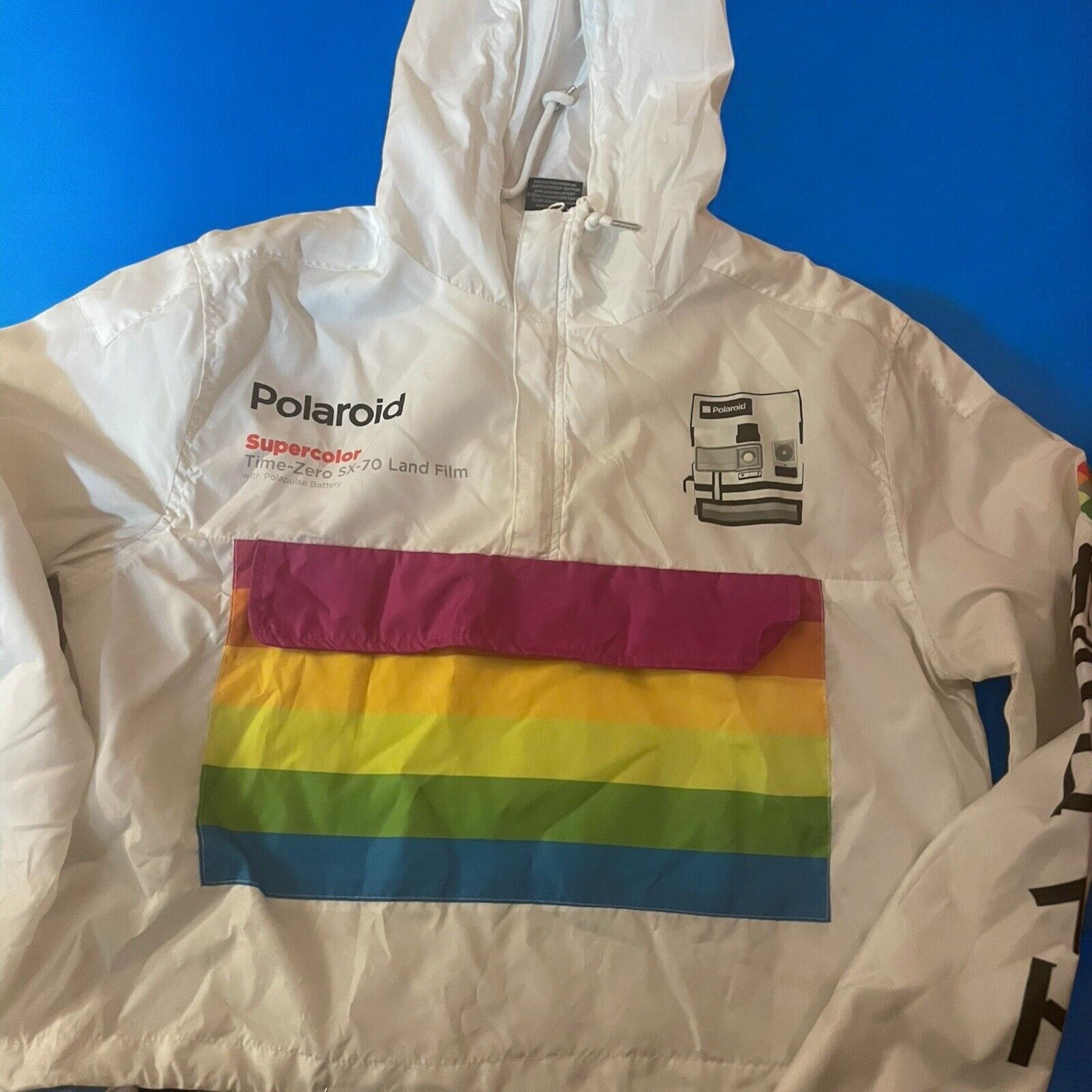 Retro Polaroid Supercolor Time-Zero Sx-70 Hooded 1/2 Zip Pullover Jacket Medium